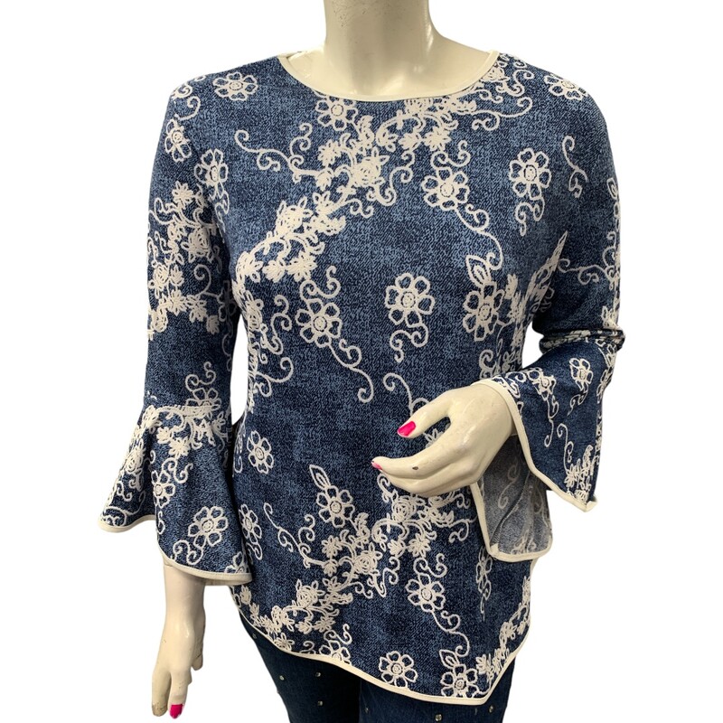 Todays Dsigner Top, Blue/whi, Size: XL