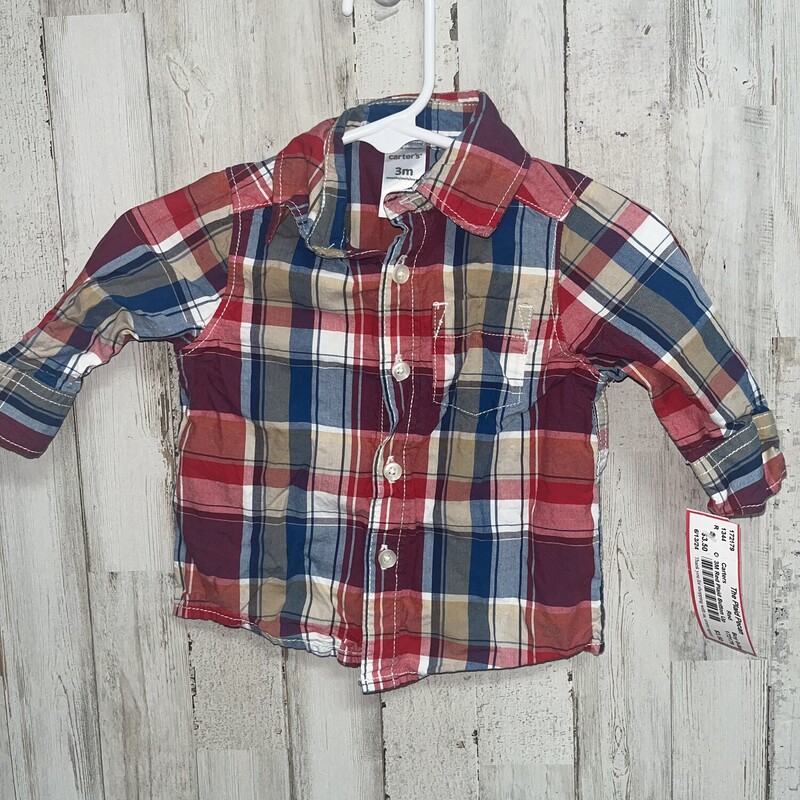 3M Red Plaid Button Up, Red, Size: Boy 0-9m