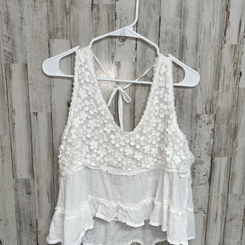 L White Floral Crochet Ta