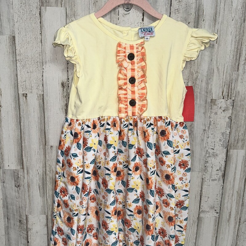 6 Yellow Floral Button Dr, Yellow, Size: Girl 6/6x