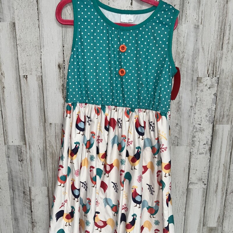 7 Green Rooster Dress, Green, Size: Girl 7/8