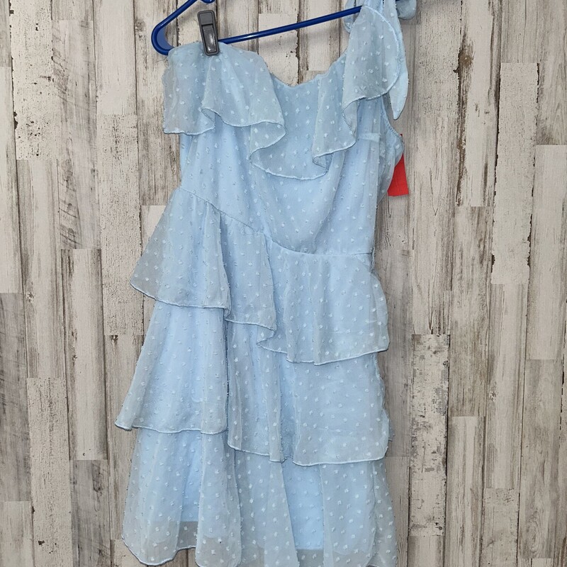 M Blue Dotted Ruffle Dres