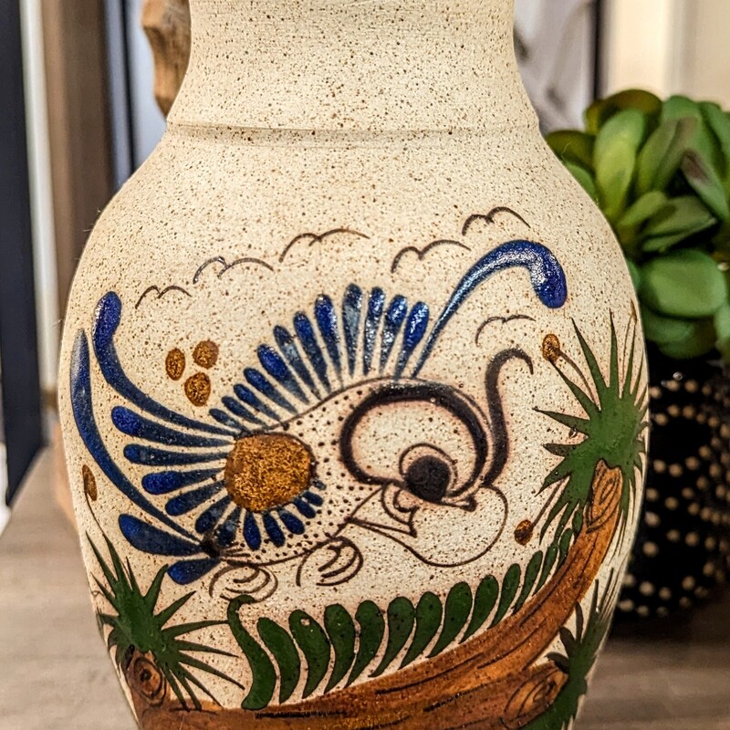 Mexican Bird on Branch Vase
Tan Blue Brown Green Size: 5 x 8.5H