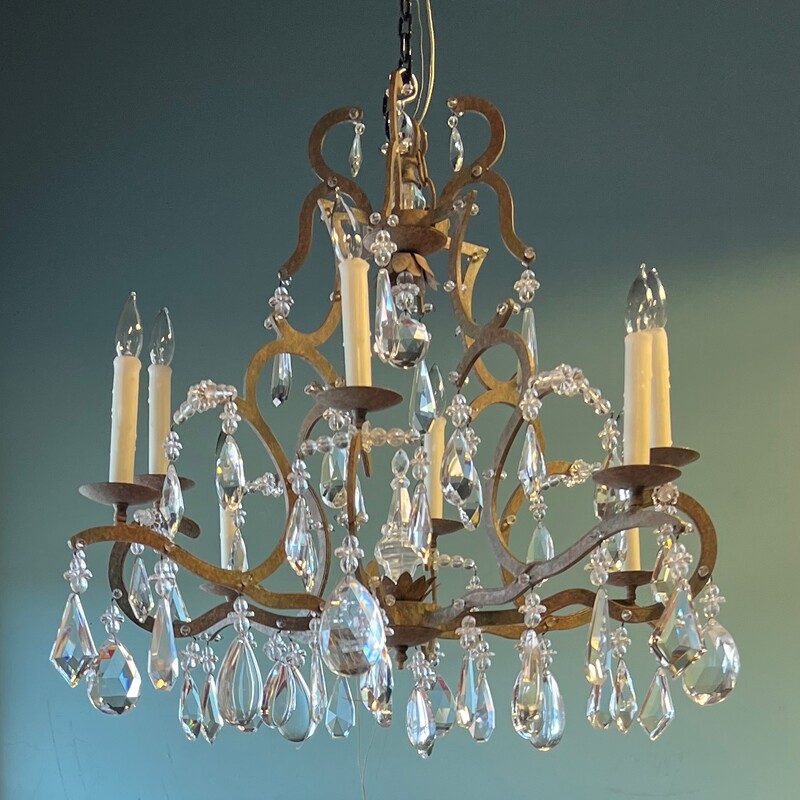 Chandelier W/Crystals, Metal, 8 Light