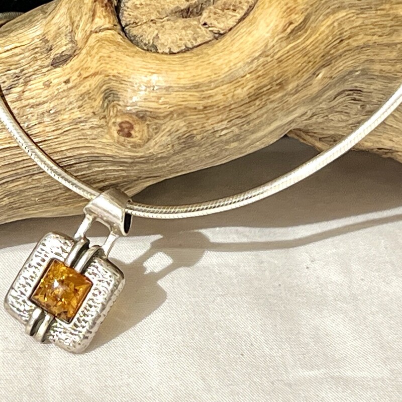 Sterling square amber necklace