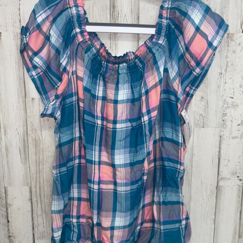 14/16 Teal/Pink Plaid Top, Teal, Size: Girl 10 Up