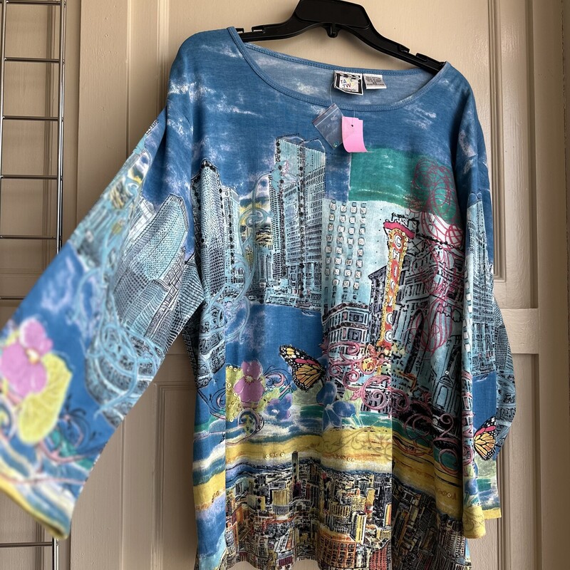 Take Two Clothing Top New, Multi, Size: 2X.<br />
New Never Worn . Super Cute 3/4 Sleeve Graphic tee<br />
It'All About Chicago!<br />
All Sales Are Final.<br />
No Returns<br />
 Pick Up In Store Within 7 Days of Purchase<br />
or<br />
Have It SHipped<br />
<br />
Thanks for Shopping With Us:-)