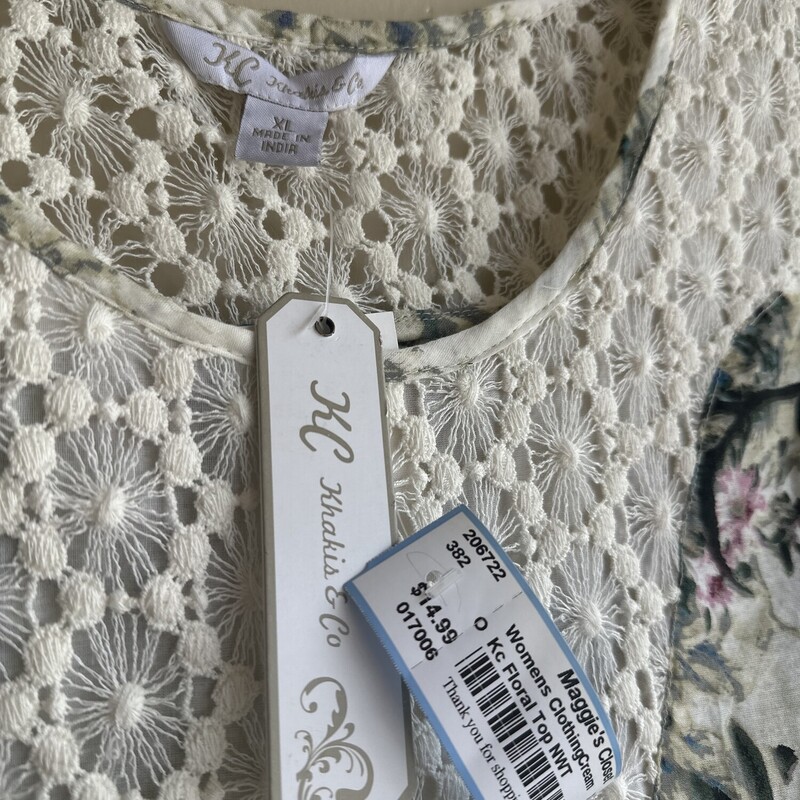 KC Khajus & Co.  Floral Top NWT, Cream, Size: X Large<br />
$14.99<br />
Original Price $39.99<br />
<br />
All sales are final. No Returns<br />
Pick up within 7 days of purchas or have it shipped.<br />
Thank you for shopping with us :)