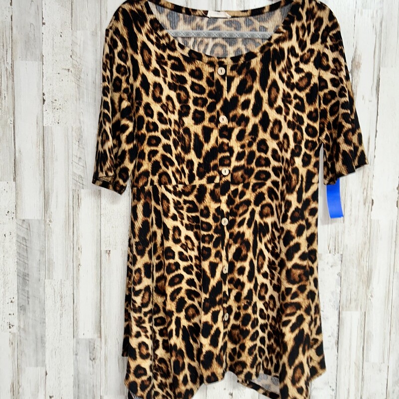 1X Cheetah Button Tunic, Brown, Size: Ladies XL