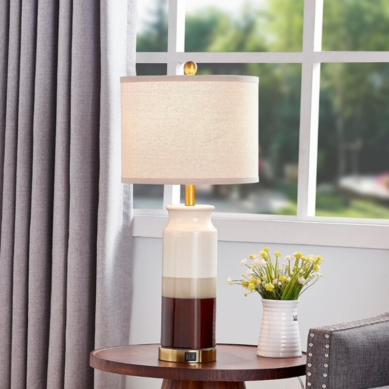 Ceramic Stripe USB Base Lamp
Cream Tan Maroon Size: 13 x 28H