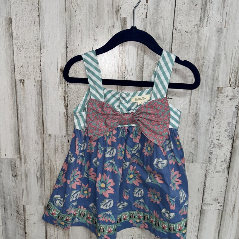 4T Navy Floral Bow Tank, Navy, Size: Girl 4T