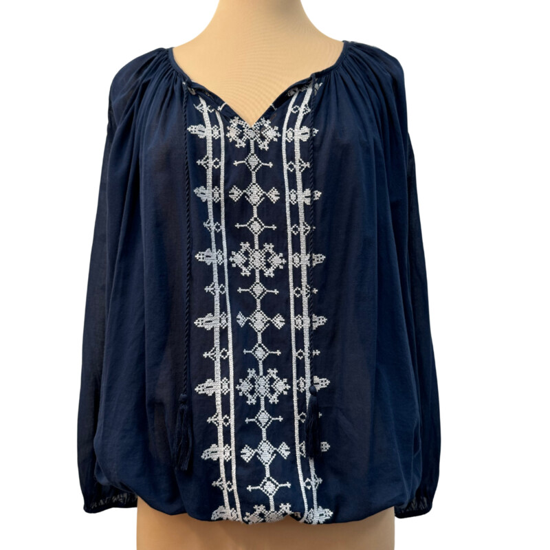 Lucky Brand Boho Top
Embroidered
Color: Navy and White
Size: Small