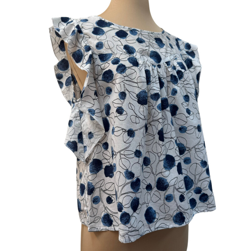 Lilla P Leaf Print Top<br />
100% Cotton<br />
Color: White and Navy<br />
Size: Small