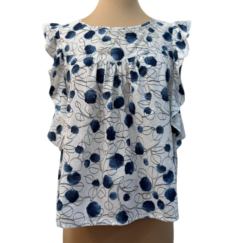 Lilla P Leaf Print Top<br />
100% Cotton<br />
Color: White and Navy<br />
Size: Small