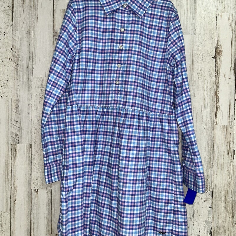 8 Blue Plaid Button Dress, Blue, Size: Girl 7/8