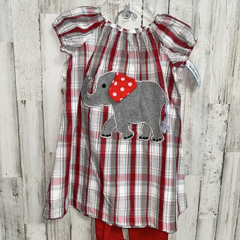 2T 2pc Red Plaid Elephant, Red, Size: Girl 2T