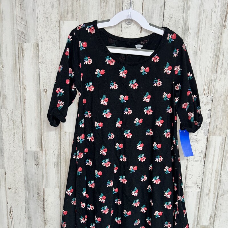 8 Black Flower Print Dres, Black, Size: Girl 7/8