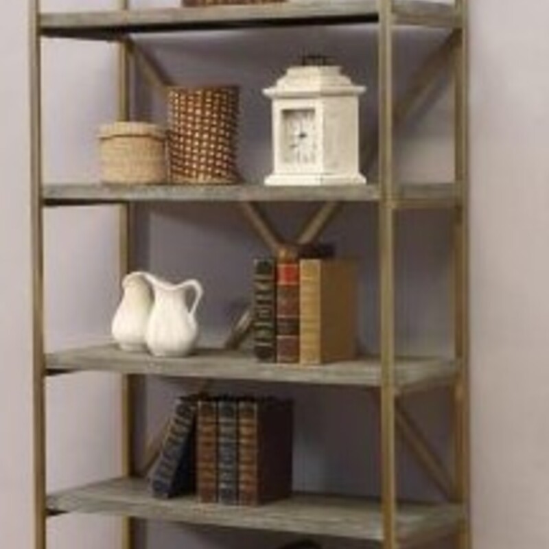 Biscayne Bookcase
Grey with Gold Accents
Size: 35x16x71H
With rustic and industrial details, our bookcase works well with most every decor. The aged Biscayne Weathered finish gives an vintage quality to the five thick wood shelves, contrasting nicely with the squared tubular metal framing. In your den, kitchen or home office, an ideal place to display your favorite books, baskets and photos.
NEW
Retail $900