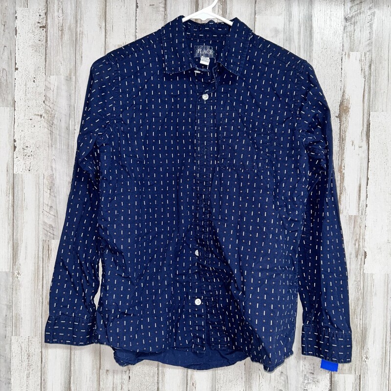 14 Navy Printed Button Up, Navy, Size: Boy 10 Up
