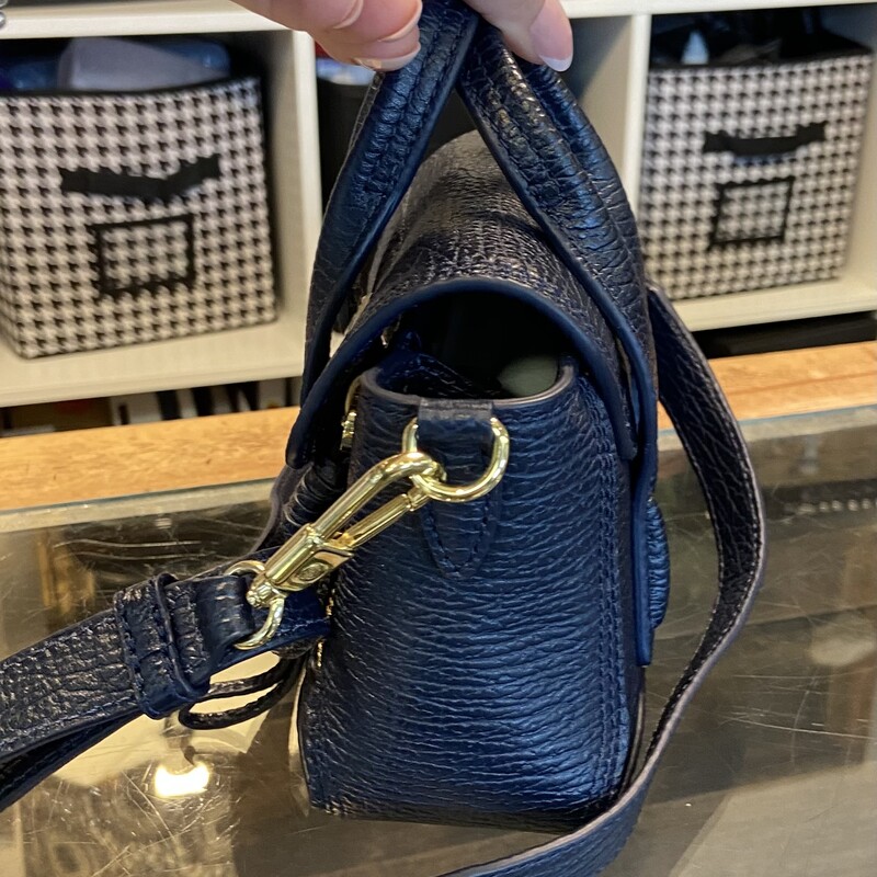 NWT Blu/gld Lther Satchel<br />
Blu/gld<br />
Size: R $495