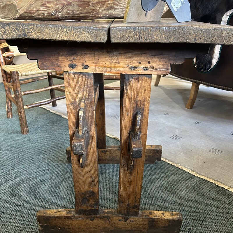 Antique Primitive Trestle Table, Size: 27x30x30H