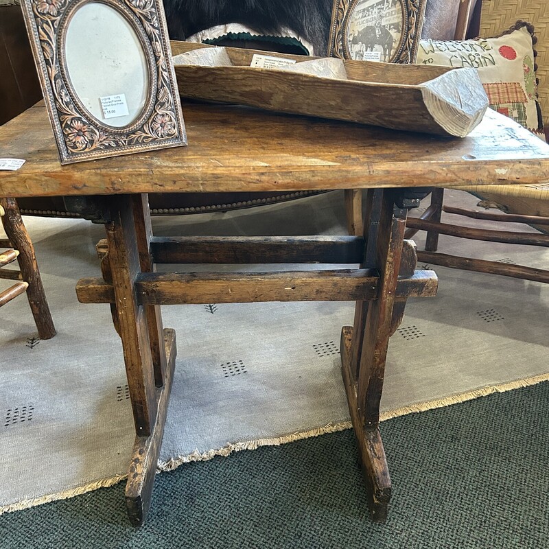 Antique Primitive Trestle Table, Size: 27x30x30H