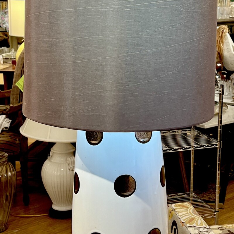 Metalic paint polkadots table lamp
Size: 30 Tall