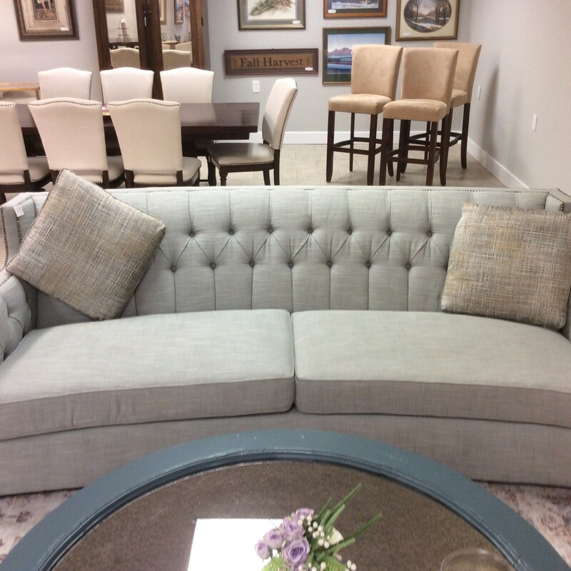 Bernhardt tufted sofa has a unique and elegant look that makes it work well in formal living spaces. Light Blue  Size: 8'