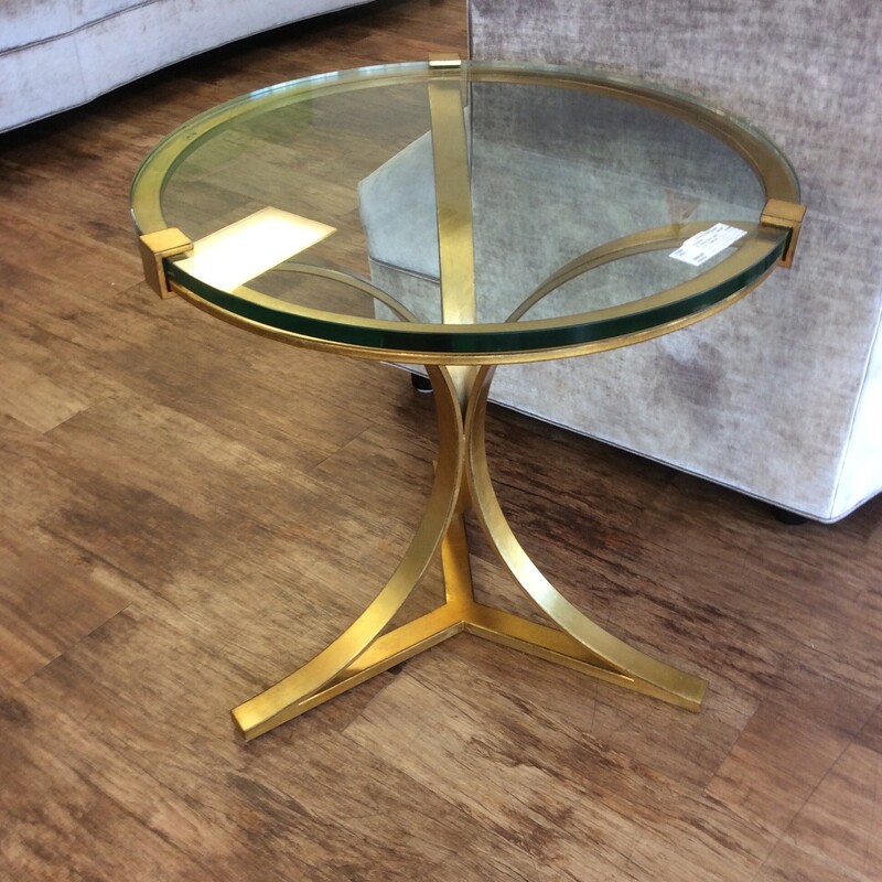 Glass table top with gold base end table.  Size: 26Dx26H