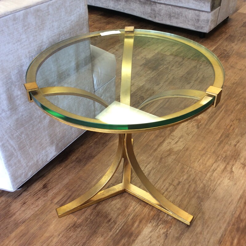 Glass table top with gold base end table.  Size: 26Dx26H