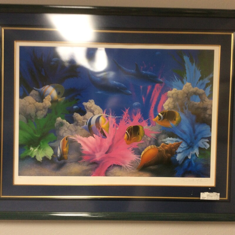 This signed and numbered Reef Scape comes with a COA. It has a palette of vibrant colors and a beautiful custom frame.