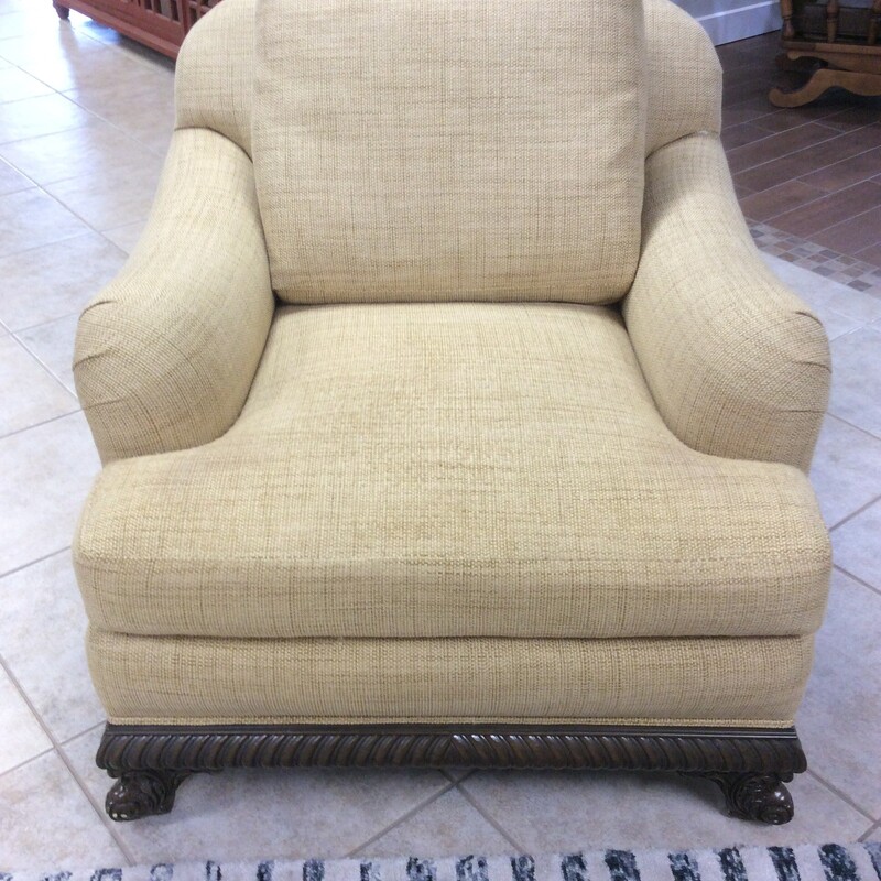 Custom Chair with beautiful wood frame, Yellow upholstery, Size: 37x45x35