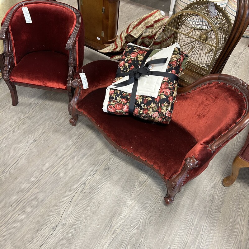 VTG Childs Red Velvet Chair