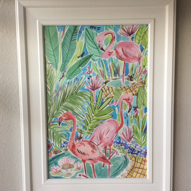 Flamingos Paradise I wall art by Melissa Wang, White frame, Size: 23x31