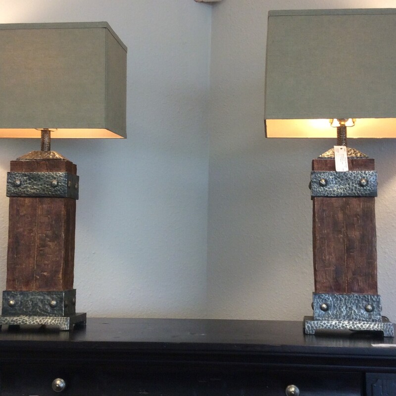 Make an illuminating point of interest in any room with these Pacific Coast lamps.  Rich fruitwood finish, detailed resin construction, and hammered metal accents.  Size: 31