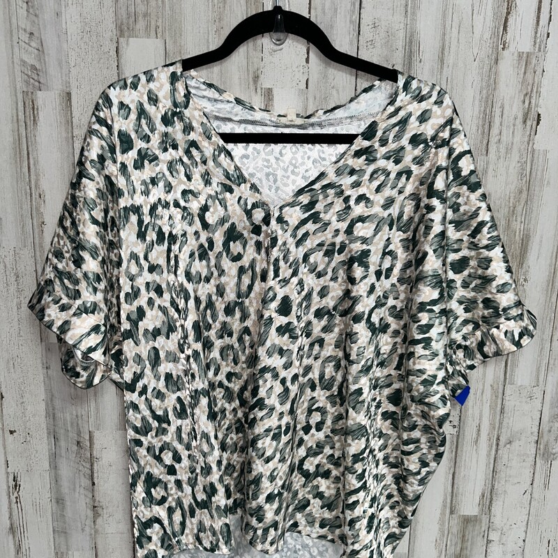 S Green Leopard Satin Top, Green, Size: Ladies S