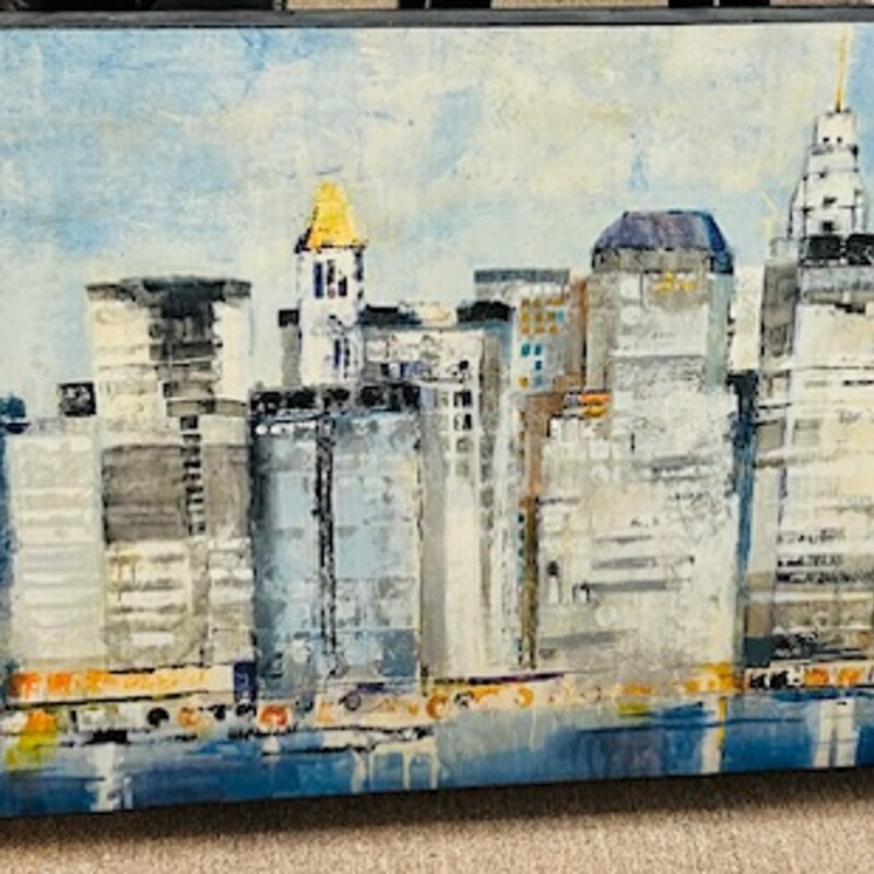 Abstract Waterfront City Scape Canvas
Blue Gray Yellow Orange
Size: 24 x 1.5 x 46H