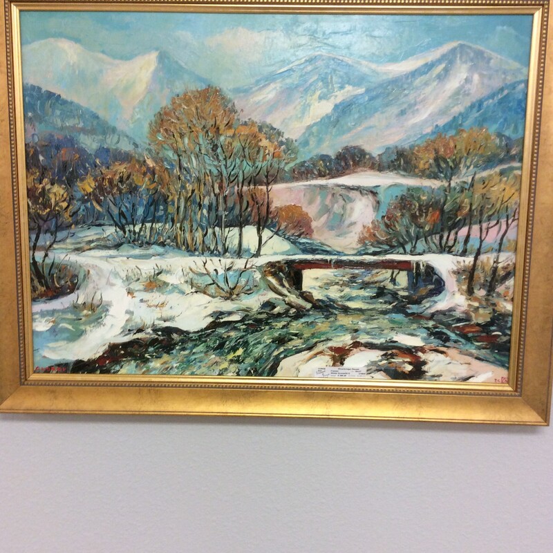 Winter Scene/Oil Signed, Gold frame, Size: 35x27
