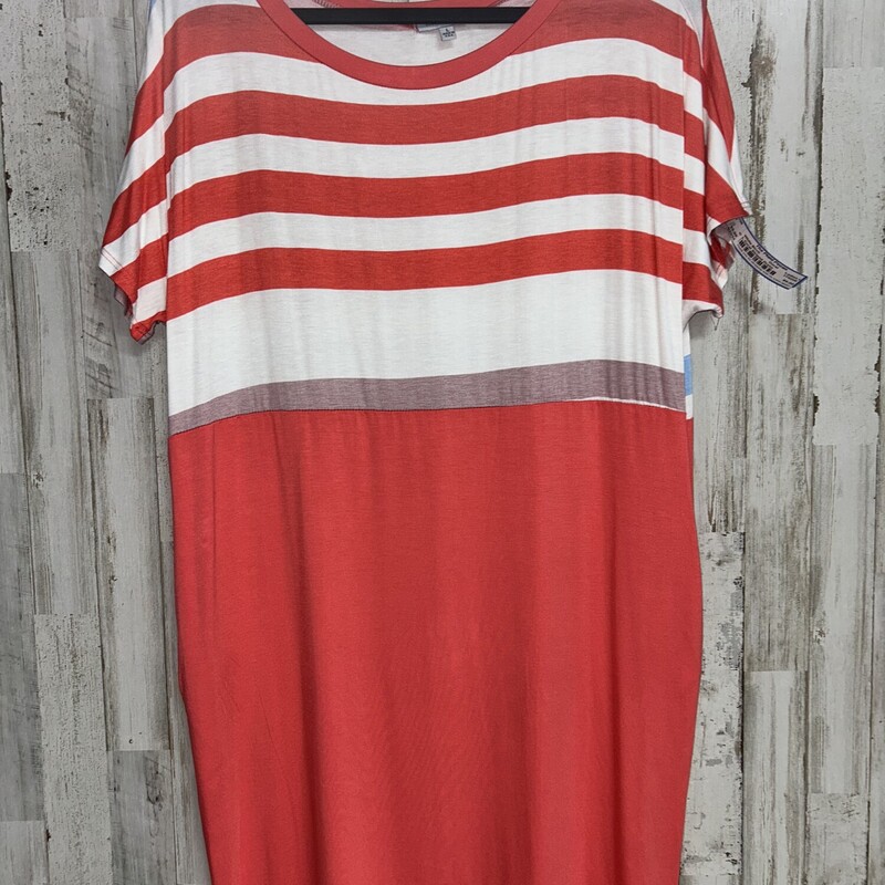 L Coral Striped Dress