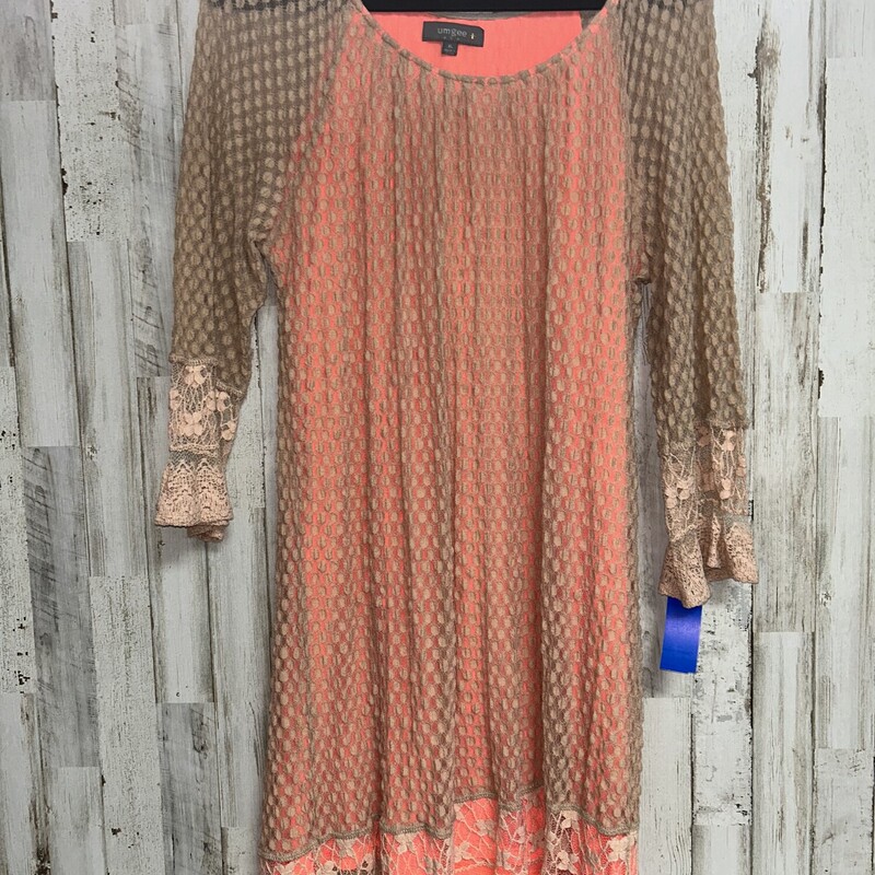 XL Tan/coral Lace Dress, Tan, Size: Ladies XL
