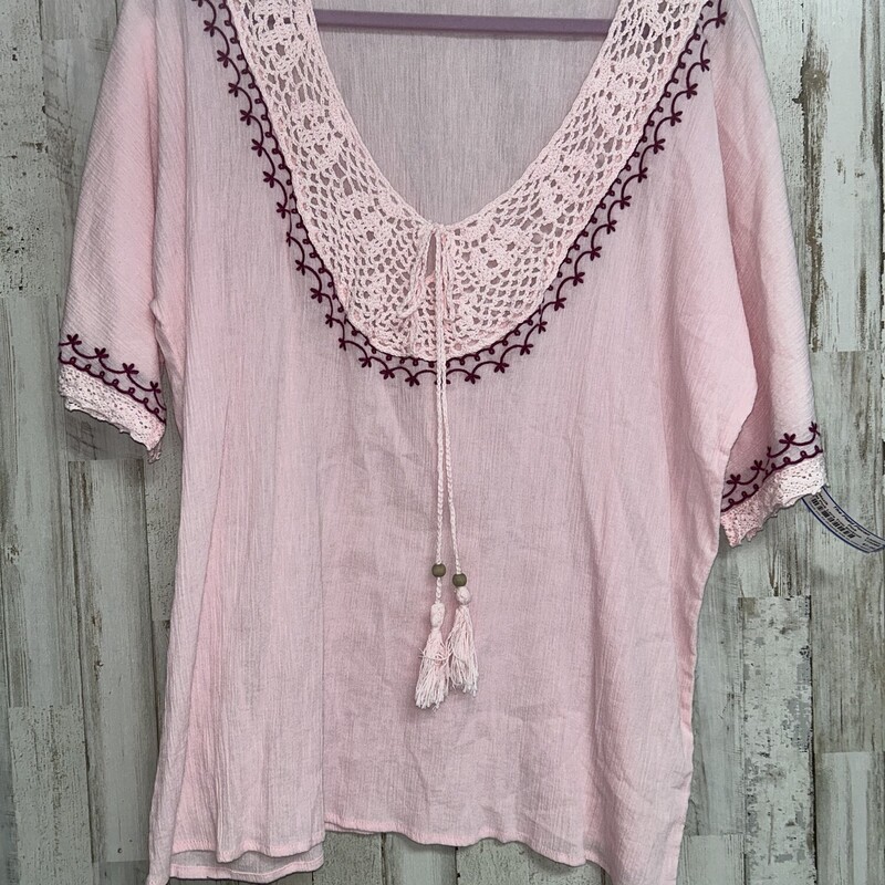 M Pink Lace Trim Embroide