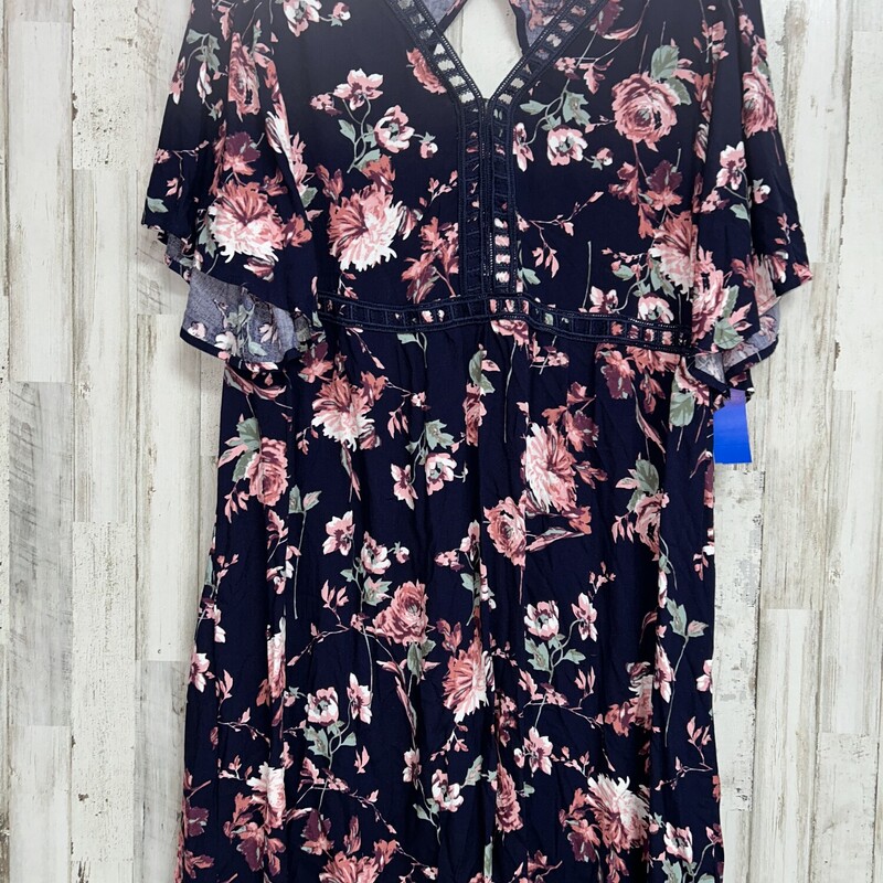 1X Navy Floral Printed Dr, Navy, Size: Ladies XL