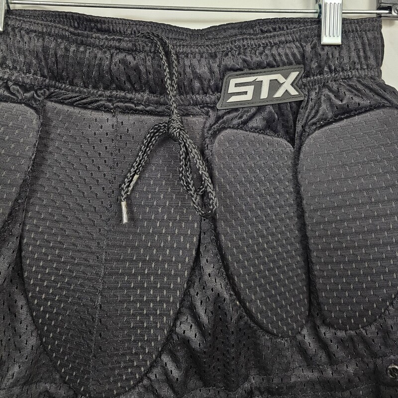STX Youth Goalie Pants, Black, Size: Youth M/L (waist size 13 3/4in - 20 3/8in), pre-owned in great condition.<br />
-Multiple drawstrings along pant for size adjustability.<br />
-Lightweight, breathable mesh short style with strategically placed protective padding for the beginning player.