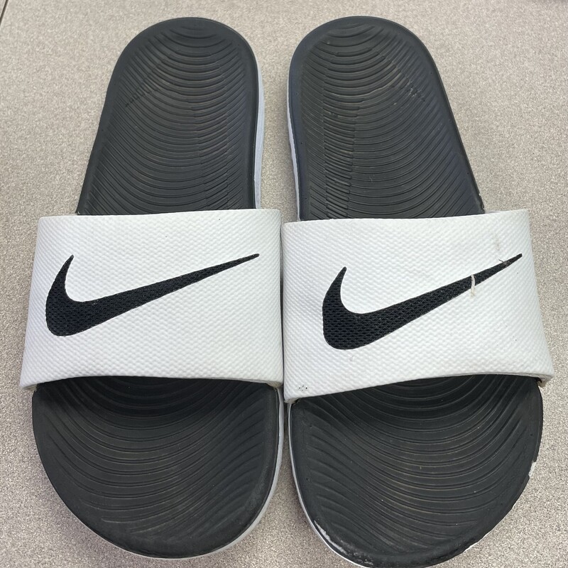 Nike Slides, Black/White, Size: 4Y