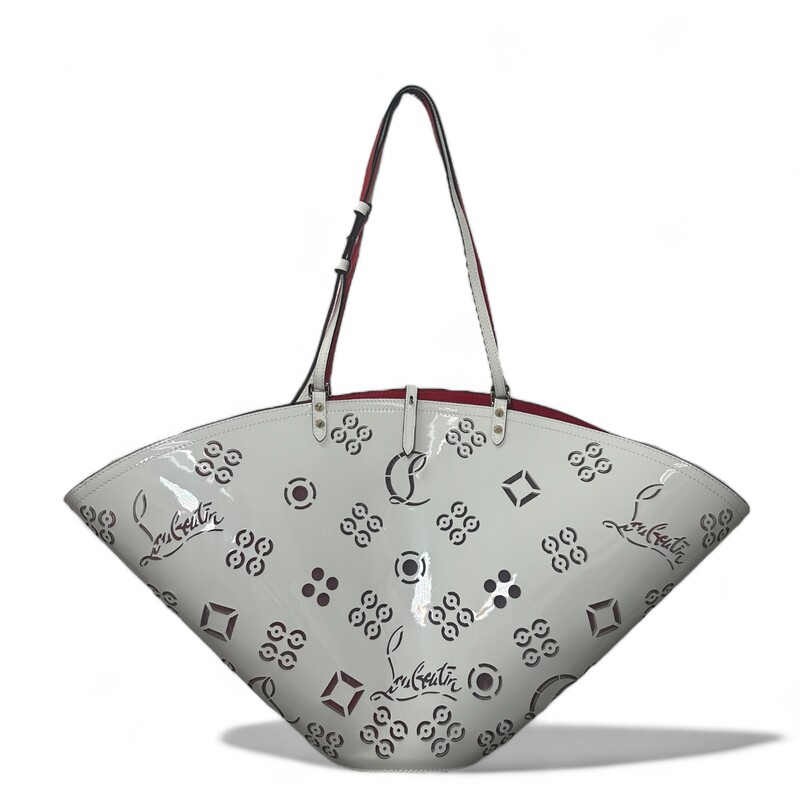 Louboutin Loubifever, White, Size: OS

Dimensions:
 11.8H x 20.5W x 6.1D

Christian Louboutin Loubifever shoulder bag in Loubinthesky perforated calf leather Adjustable shoulder strap with spike accents Open top with center strap closure Signature red lining.