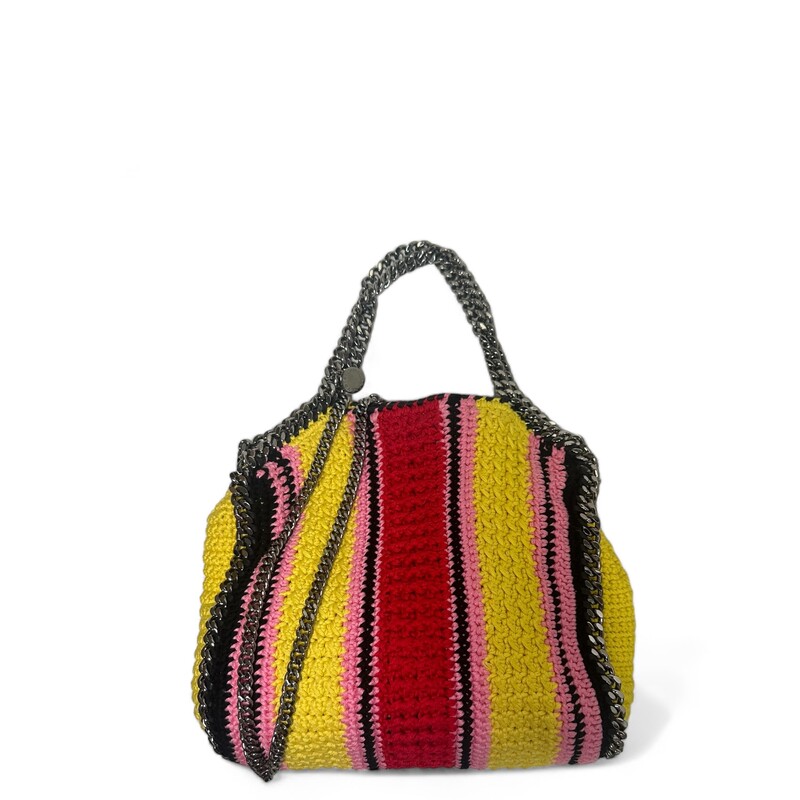 Stella McCartney Falabella Striped Multicolor Cotton Crochet Handbag

Colorful striping in crocheted cotton brings a summery look to Stella's iconic Falabella crossbody trimmed in diamond-cut chain and tonal whipstitching.

Dimensions:
11.4W x 3.5D x 11H
Chain handles, 4.3 drop
Chain shoulder strap, 18.5 drop

Striped crochet pattern

Note: Yellow has a little sign of wear/dirty on it.

Code: 371223  WP0131