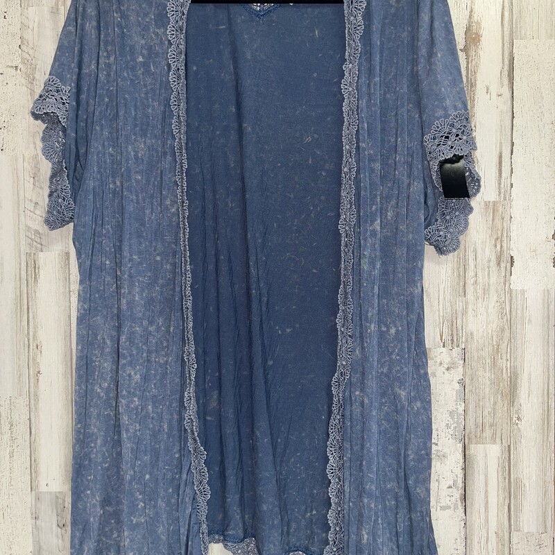 L Blue Lace Trim Kimono