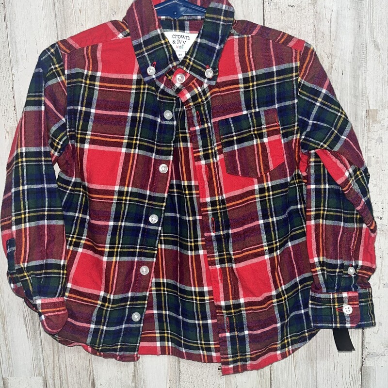 3T Red Plaid Button Up, Red, Size: Boy 2T-4T