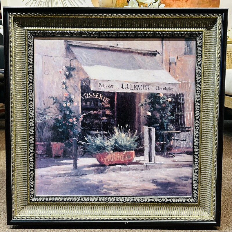 Patissier Storefront Art in Ornate Frame
Purple Green Black Gold Size: 29 x 29H