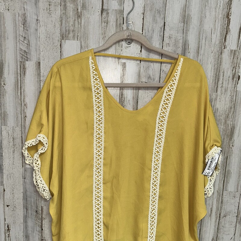 L Yellow Sheer Lace Top, Yellow, Size: Ladies L